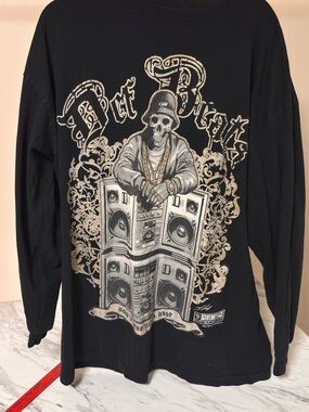Men's 2XL Hip Hop Skeleton Boombox Long Sleeve T-Shirt Black Y2K